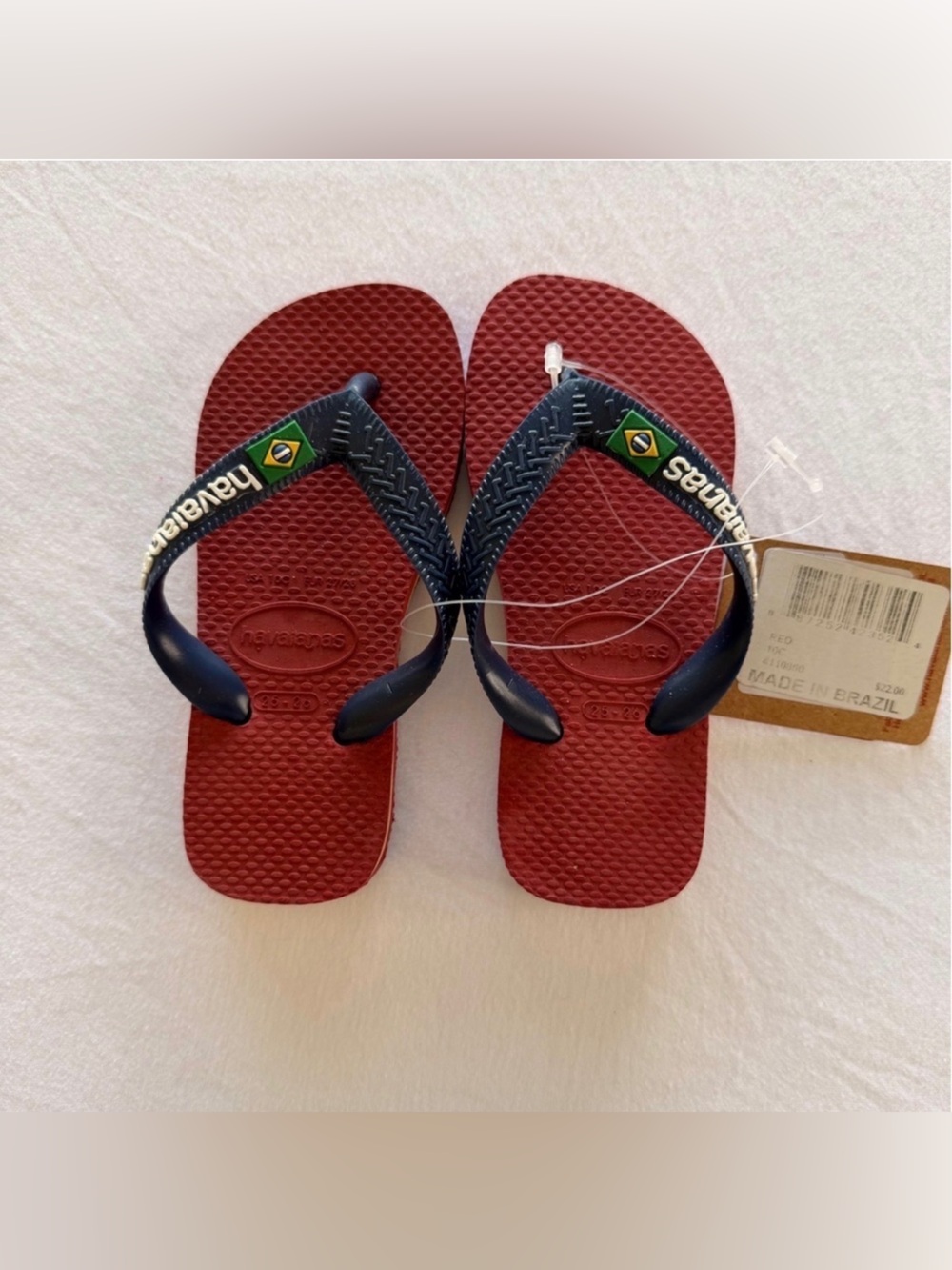 Havaianas Kids Red Flip Flops with Navy Straps and Brazil Flag 10 C Kids
